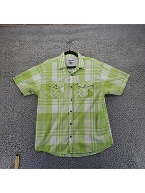 Ablanche Shirt Mens XL Green Plaid Button-Up Casual Short-Sleeve